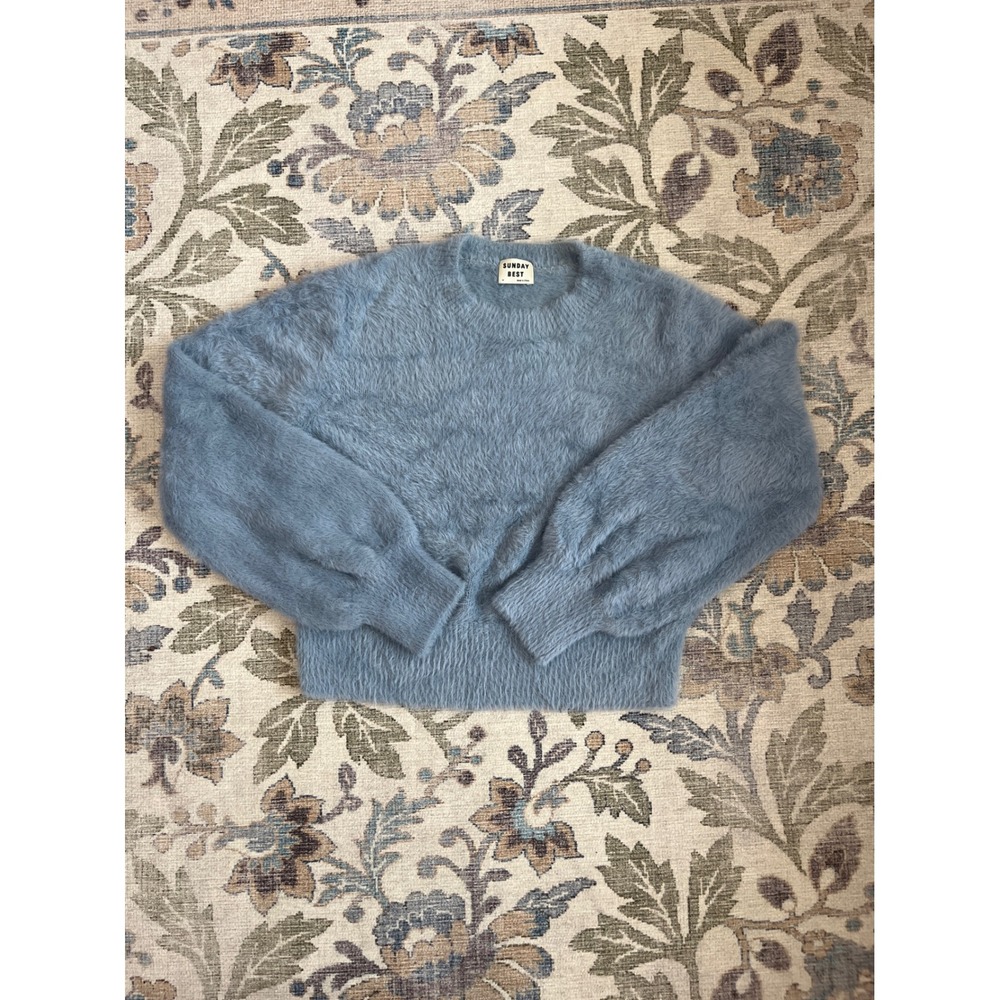 Sunday Best Aritzia Knit Sweater Women Medium Blue Excellent Balloon Sleeve Crew